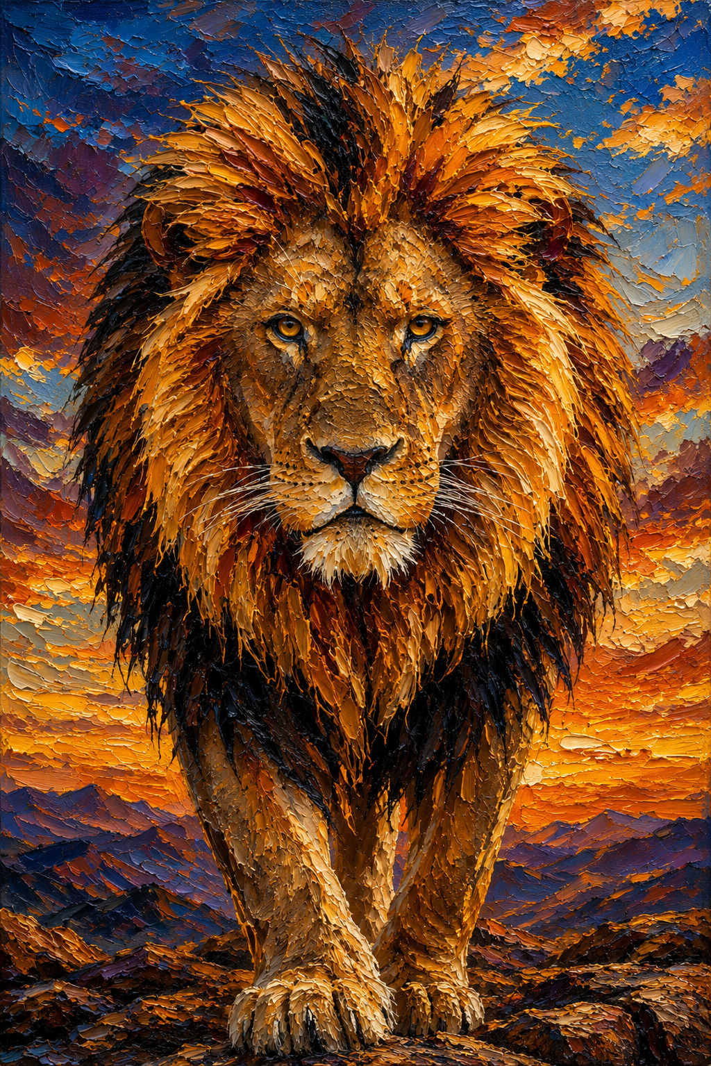 Lion on Oil Canvas — AI impasto portrait painting