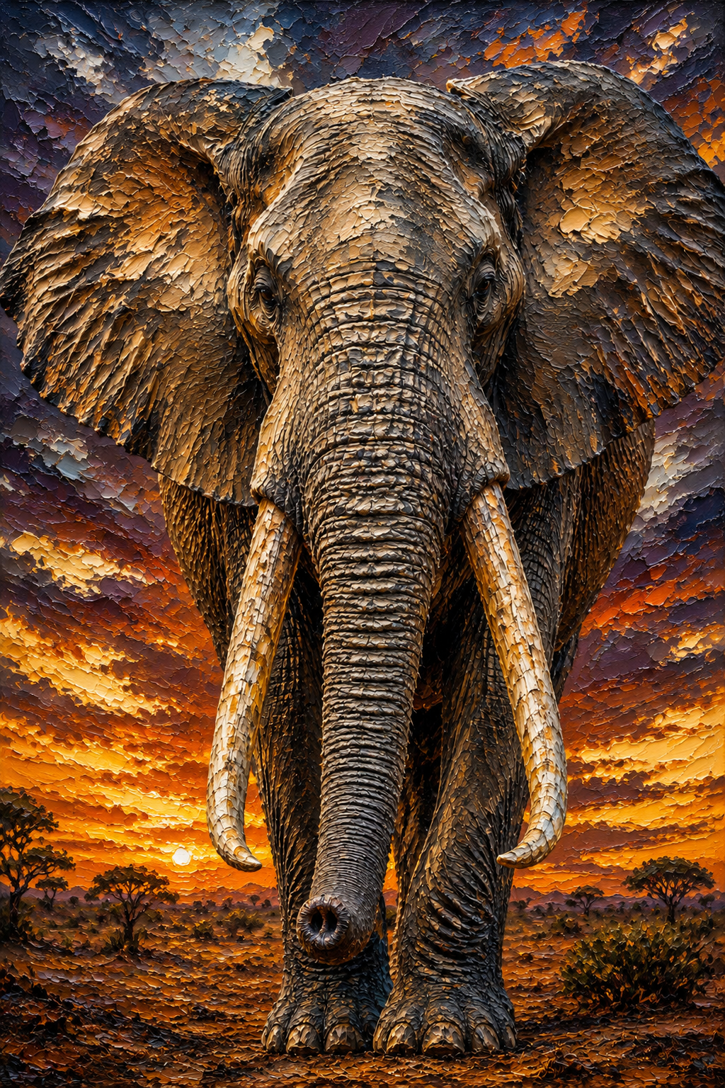Elephant on Oil Canvas — AI impasto portrait painting