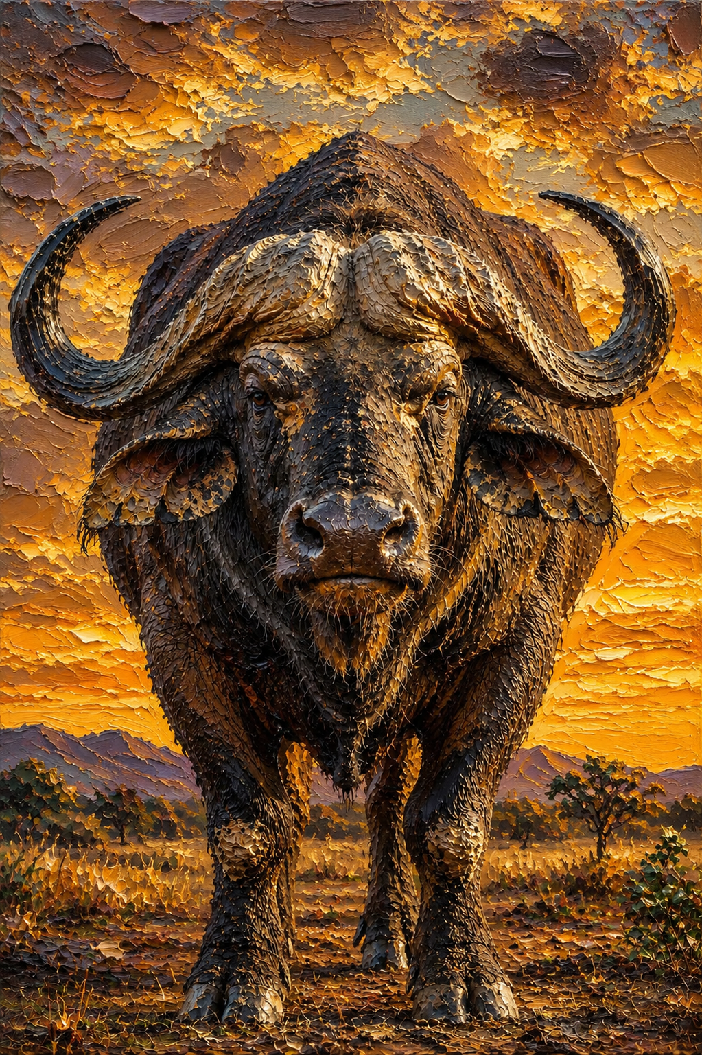Buffalo on Oil Canvas — AI impasto portrait painting